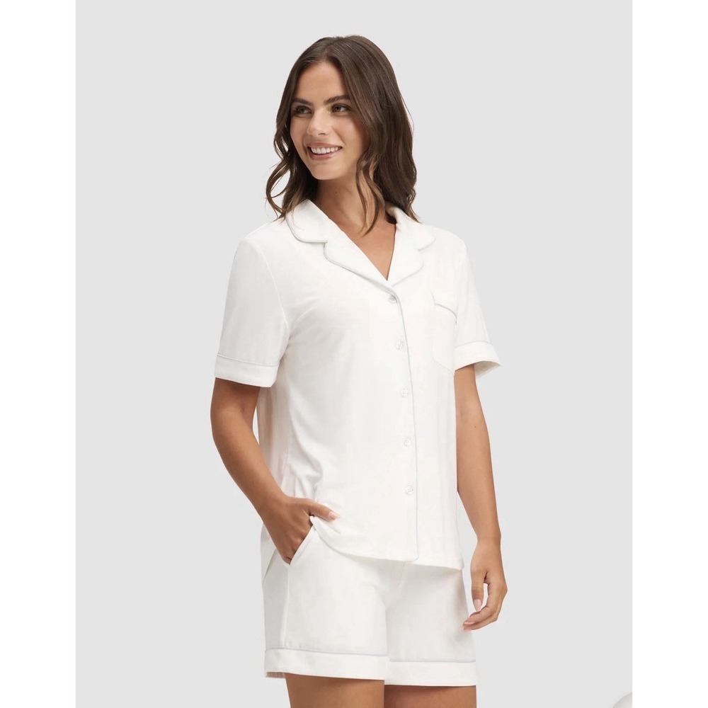 Cozy Earth Women's XXL Bamboo Stretch-Knit Short Sleeve Pajama Set Ivory NEW Def